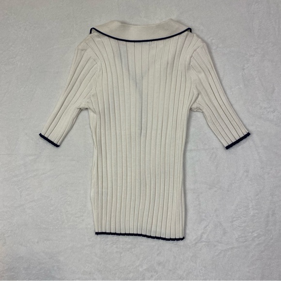 NWT Tahari White Ribbed Knit Top Coastal Nautical Size Small - Picture 4 of 7